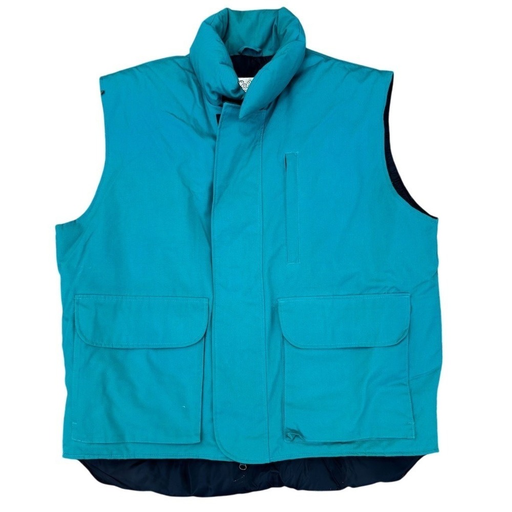 Cabela's Vintage Puffer Vest Mens XL Teal Blue Green Full Zip Snap‎ Front